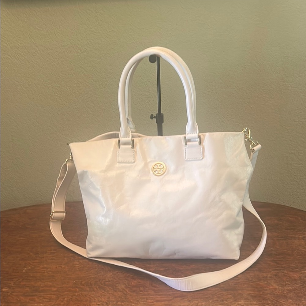Tory Burch White Leather Convertible Tote